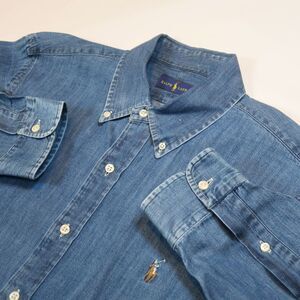 Ralph Lauren Denim Shirt Mens Large Blue Button Long Sleeve  Western Workwear